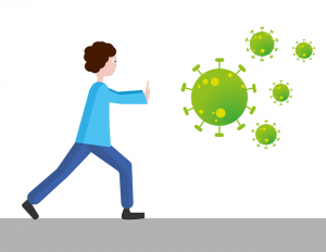 Persona frenando un virus Covid19
